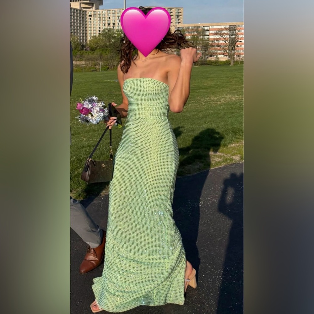 Oh Polly Strapless Sequin Maxi Dress in Light Green